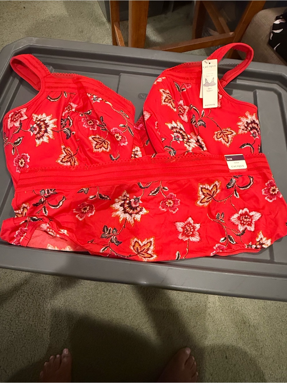 NWT Cacique Red Floral Balconette Bra & Panty Set